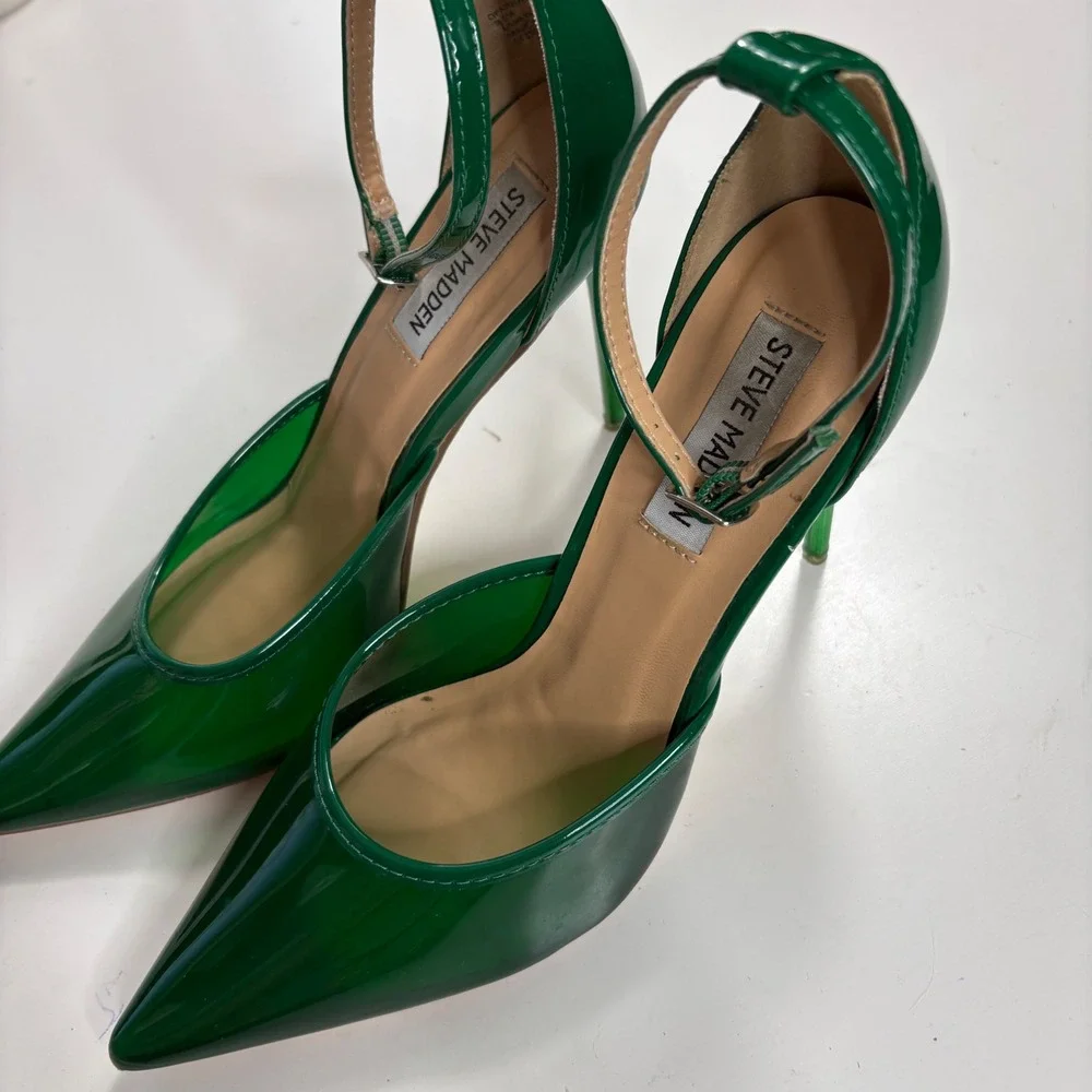 Steve Madden Green Translucent Pointed Toe Ankle Strap Stiletto Heels 7.5
